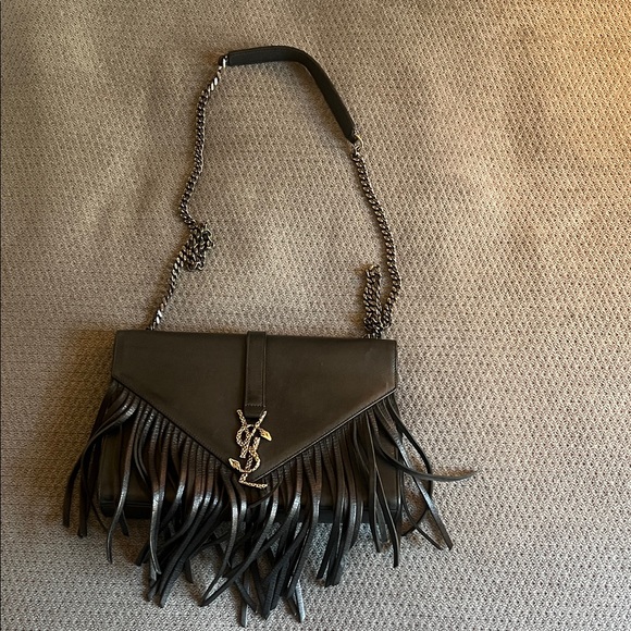 Yves Saint Laurent Black Leather Fringe Shoulder Bag - Picture 1 of 7